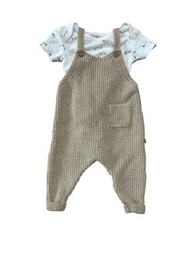 Neutral Knit Baby Overalls in Beige - Cozy Kids Bottoms
